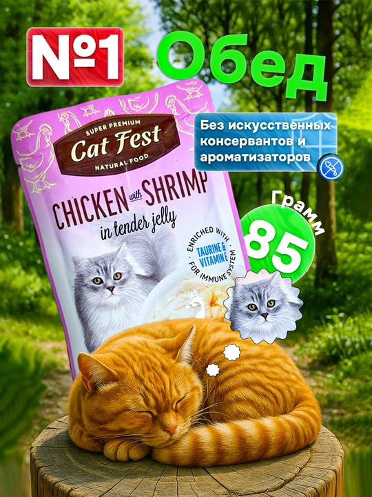 Влажный корм для кошек, "Super premiem CAT FEST natural food" 85г 3 шт