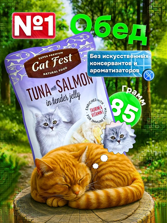 Влажный корм для кошек, "Super premiem CAT FEST natural food" 85г 3 шт