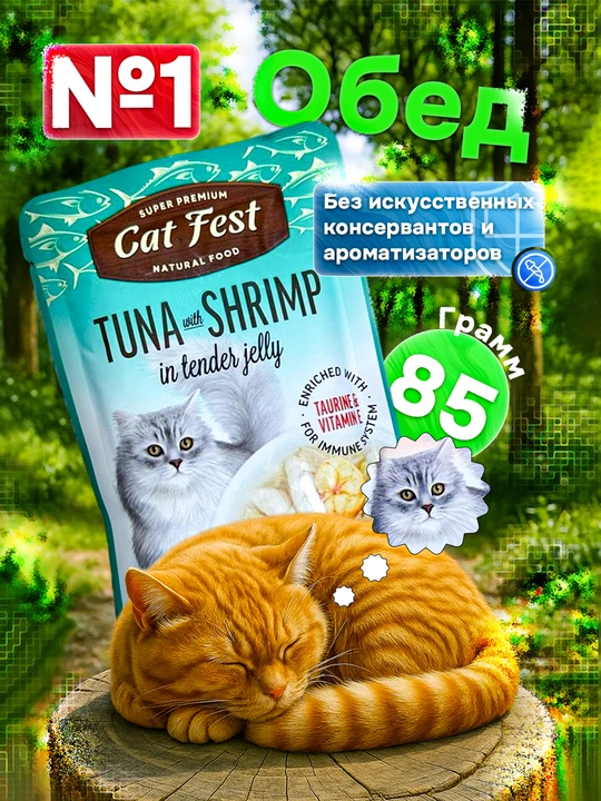 Влажный корм для кошек, "Super premiem CAT FEST natural food" 85г 3 шт