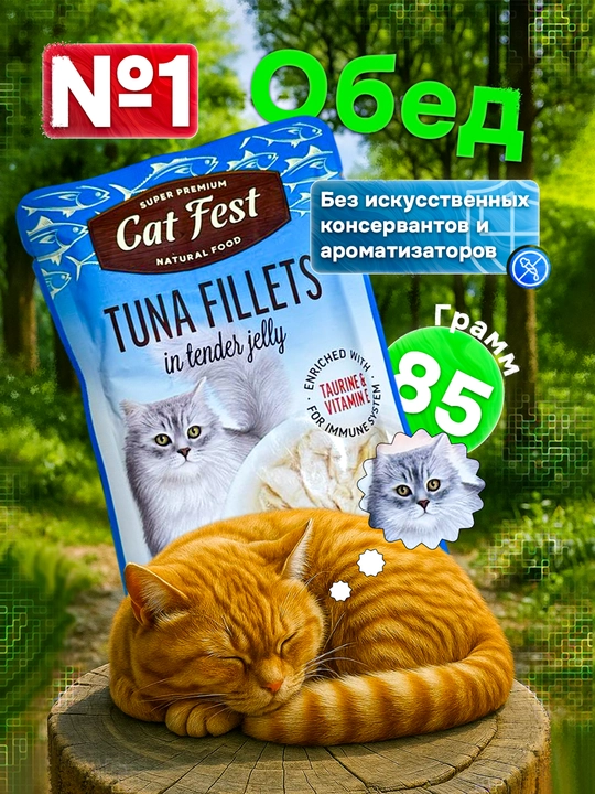 Влажный корм для кошек, "Super premiem CAT FEST natural food" 85г 3 шт