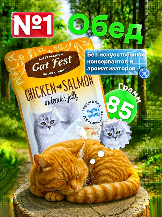 Влажный корм для кошек, "Super premiem CAT FEST natural food" 85г 3 шт