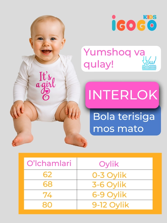 Bodi yangi tug'ilgan chaqaloqlar uchun razmer kattalashtirgich bilan: IGoGoKids