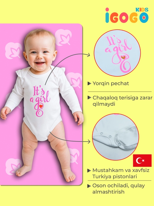 Bodi yangi tug'ilgan chaqaloqlar uchun razmer kattalashtirgich bilan: IGoGoKids