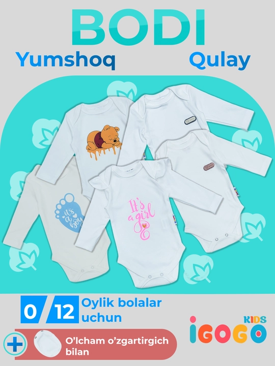 Bodi yangi tug'ilgan chaqaloqlar uchun razmer kattalashtirgich bilan: IGoGoKids