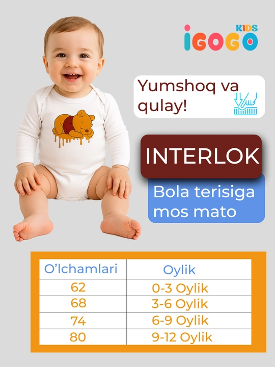 Bodi yangi tug'ilgan chaqaloqlar uchun razmer kattalashtirgich bilan: IGoGoKids