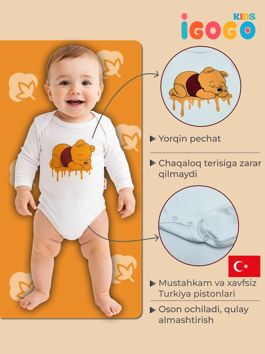Bodi yangi tug'ilgan chaqaloqlar uchun razmer kattalashtirgich bilan: IGoGoKids