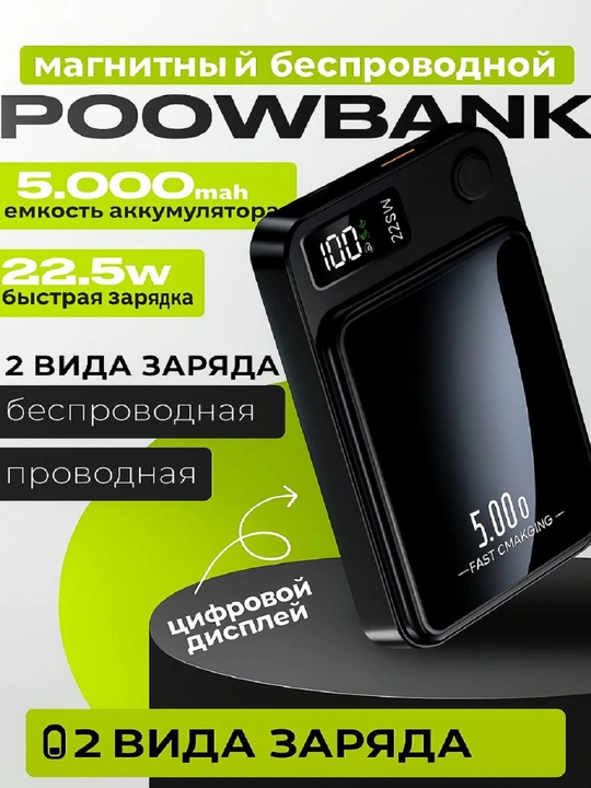 Беспроводной повер банк Powerbank 20 000 mAh с функцией MagSafe и разъемами USB - AType-C - 