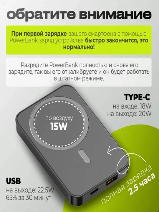 MagSafe funksiyasi va USB - A va Type-C ulagichlari bilan 20000 mA/soat simsiz Powerbank