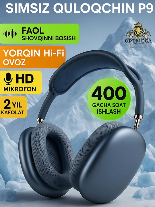 P9 simsiz Bluetooth naushniklari, mikrofon, bass, SD karta, AUX, telefon kompyuteri
