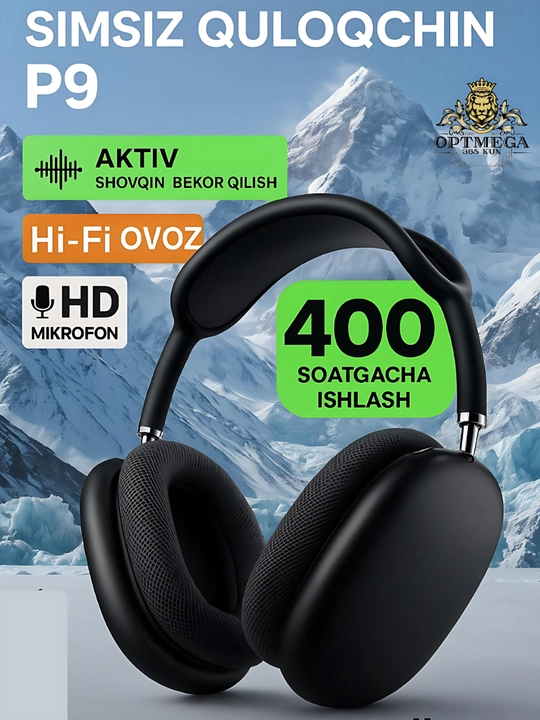 P9 simsiz Bluetooth naushniklari, mikrofon, bass, SD karta, AUX, telefon kompyuteri