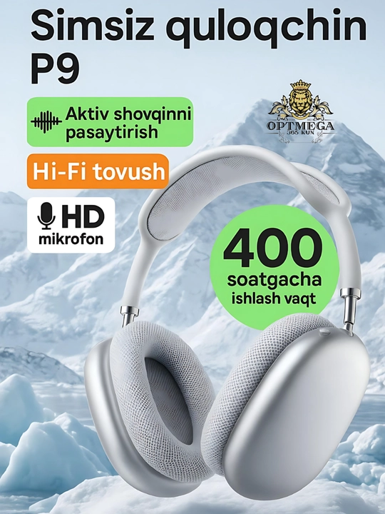 P9 simsiz Bluetooth naushniklari, mikrofon, bass, SD karta, AUX, telefon kompyuteri