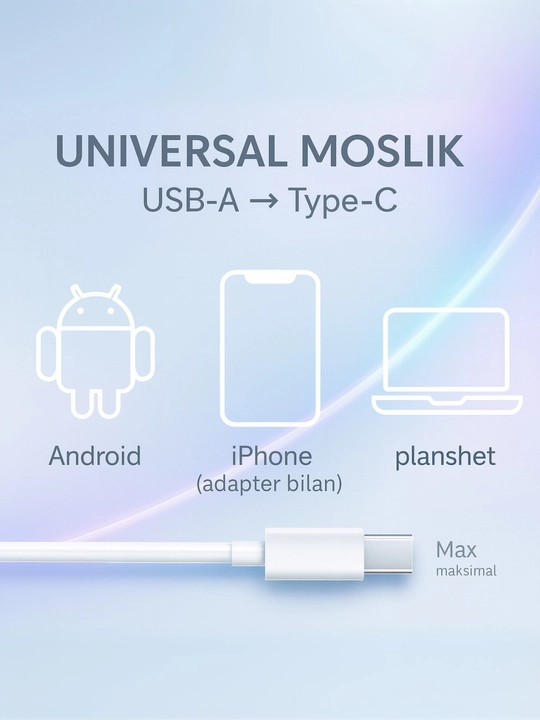 Зарядное устройство 150 Вт, 1×USB-A, с силиконовым кабелем Type-C