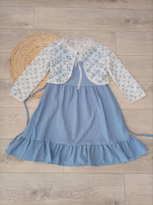 Qizlar uchun ko‘ylak, ko‘k, bolero bilan - 