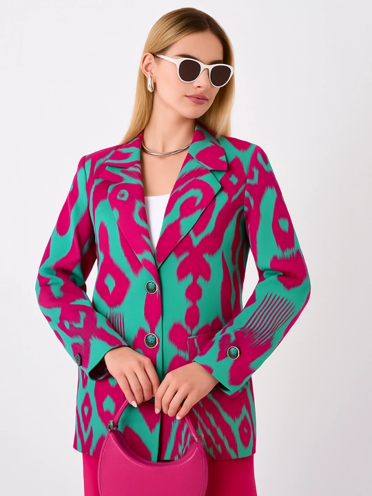 DEGO, ayollar kostyumi ikkilik: jaket va shim, ikat bosma, M-7XL o‘lchamlari
