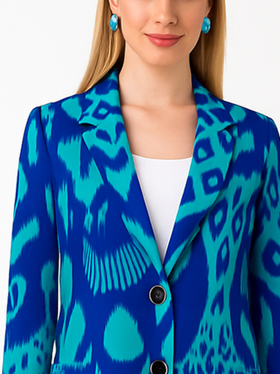 DEGO, ayollar kostyumi ikkilik: jaket va shim, ikat bosma, M-7XL o‘lchamlari