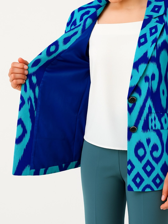 DEGO, ayollar kostyumi ikkilik: jaket va shim, ikat bosma, M-7XL o‘lchamlari