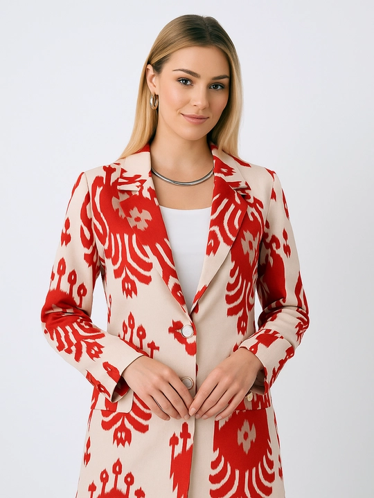 DEGO, ayollar kostyumi ikkilik: jaket va shim, ikat bosma, M-7XL o‘lchamlari