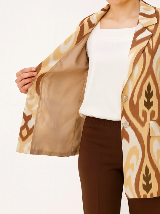 DEGO, ayollar kostyumi ikkilik: jaket va shim, ikat bosma, M-7XL o‘lchamlari