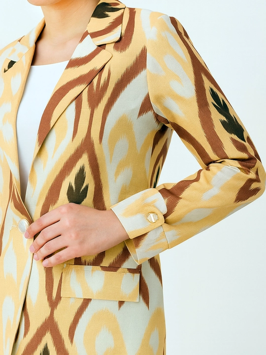 DEGO, ayollar kostyumi ikkilik: jaket va shim, ikat bosma, M-7XL o‘lchamlari