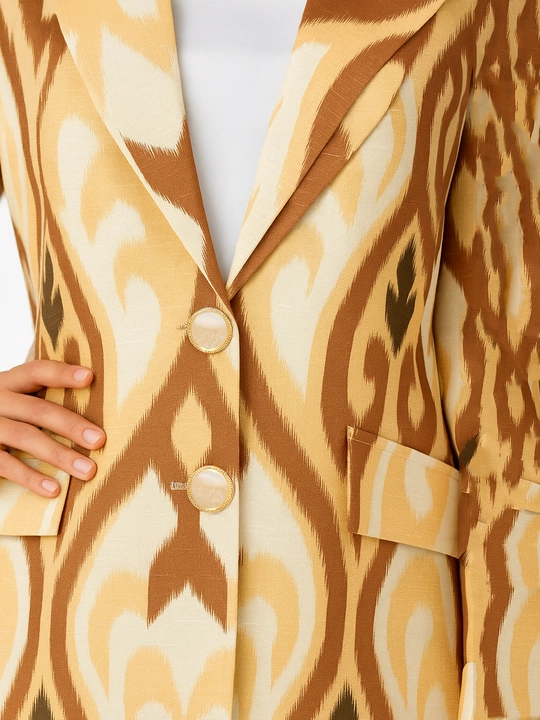 DEGO, ayollar kostyumi ikkilik: jaket va shim, ikat bosma, M-7XL o‘lchamlari