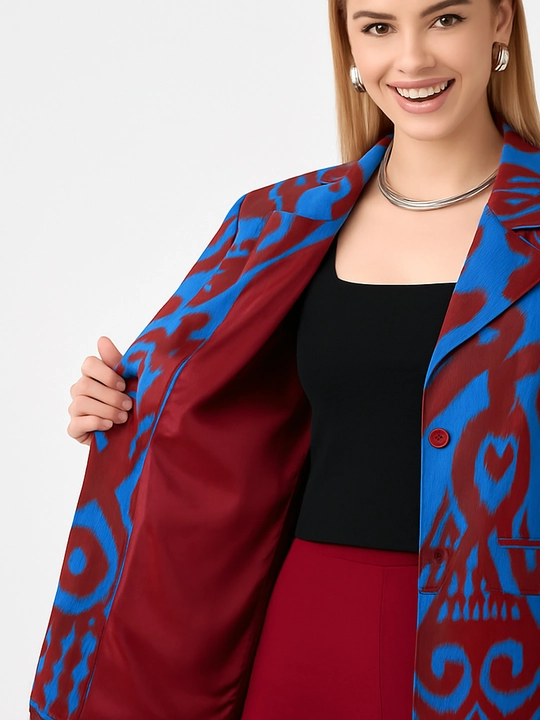 DEGO, ayollar kostyumi ikkilik: jaket va shim, ikat bosma, M-7XL o‘lchamlari