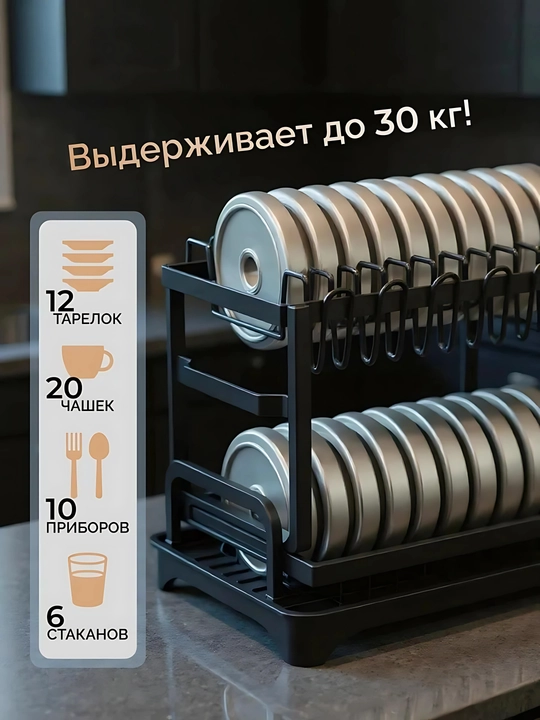 Сушилка для посуды настольная, металлическая подставка для кухни