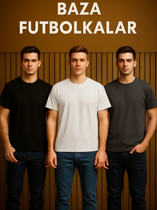 Baza futbolkalar, 3ta to'plam unisex futbolka – qora, kulrang, oq (XS-3XL o'lchamlari)