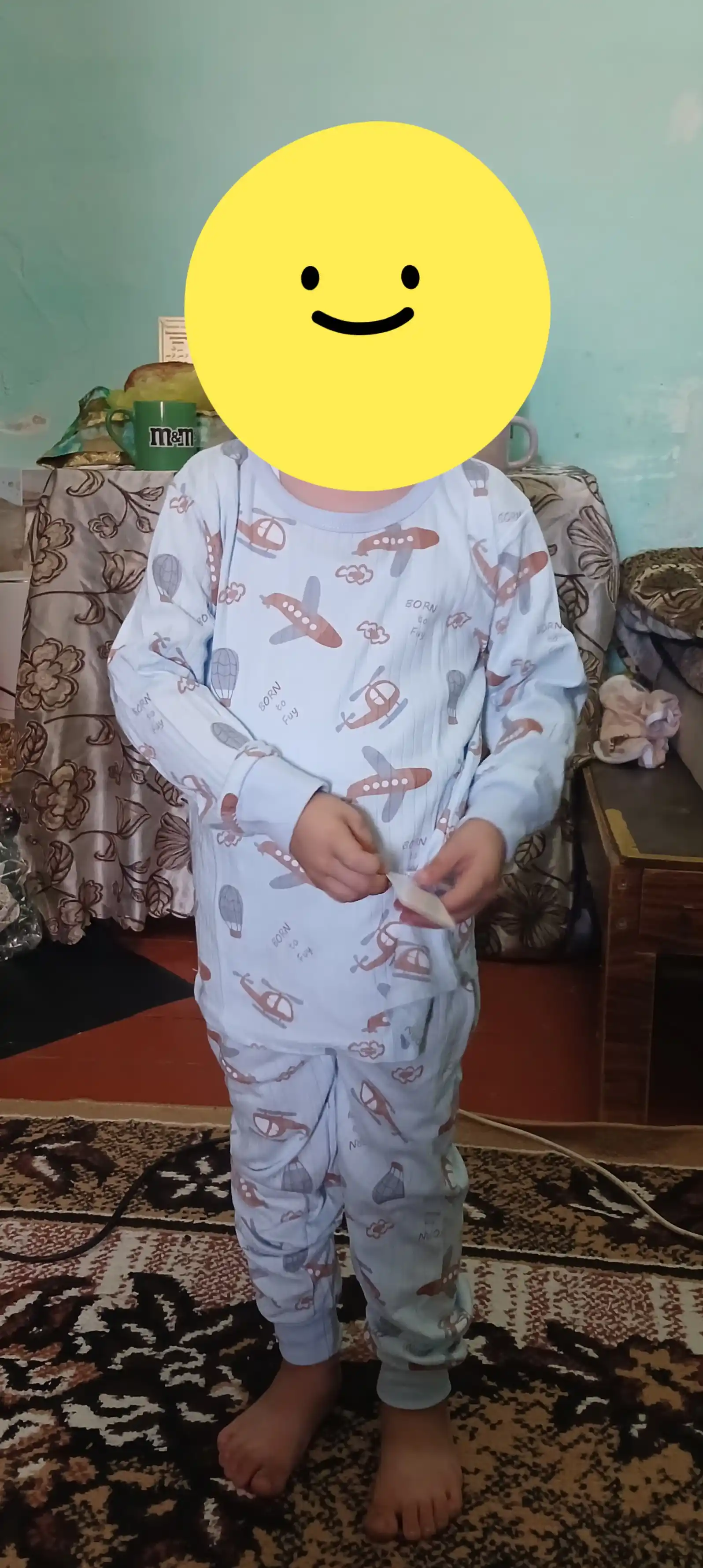 Uzun yengli va shimli bolalar paxtali pijamasi, yumshoq va uyda uxlash uchun qulay