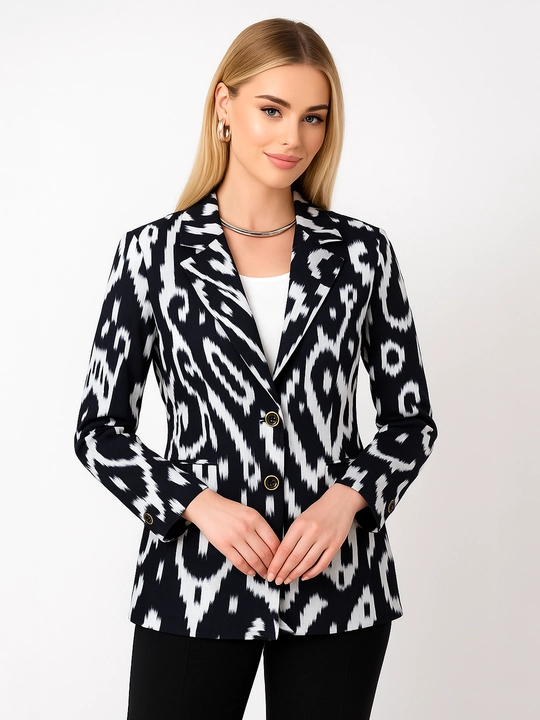 DEGO, ayollar kostyumi ikkilik: jaket va shim, ikat bosma, M-7XL o‘lchamlari