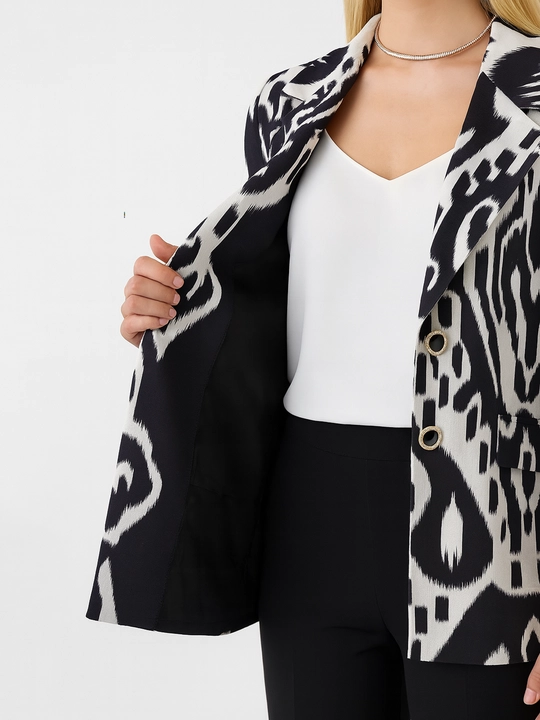 DEGO, ayollar kostyumi ikkilik: jaket va shim, ikat bosma, M-7XL o‘lchamlari