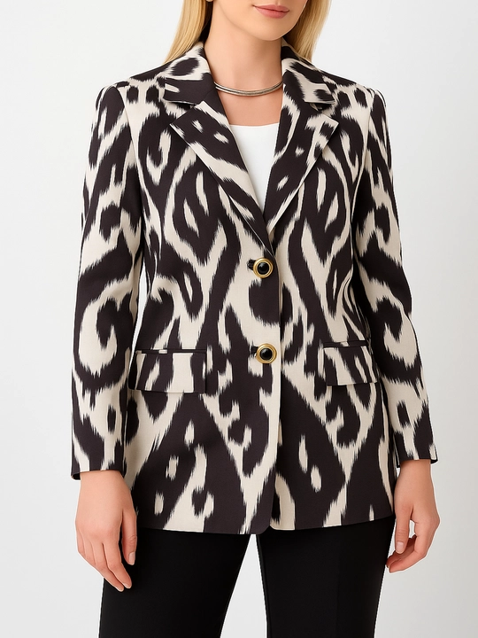 DEGO, ayollar kostyumi ikkilik: jaket va shim, ikat bosma, M-7XL o‘lchamlari
