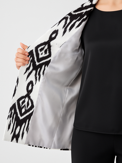 DEGO, ayollar kostyumi ikkilik: jaket va shim, ikat bosma, M-7XL o‘lchamlari