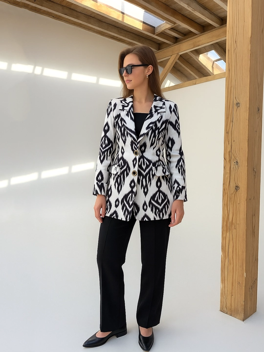 DEGO, ayollar kostyumi ikkilik: jaket va shim, ikat bosma, M-7XL o‘lchamlari