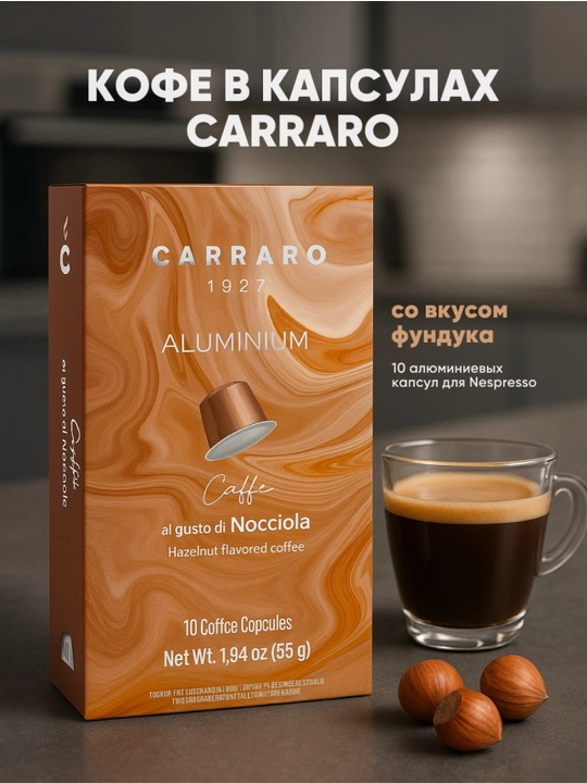 CARRARO NOCCIOLA, 10 капсул, Nespresso - 