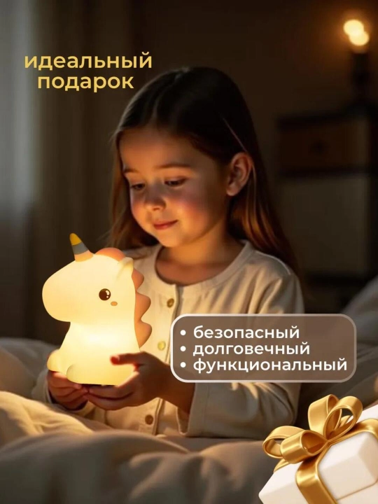Детский ночник, силикон, пандочка, утка, капуста, единорог, кролик RGB