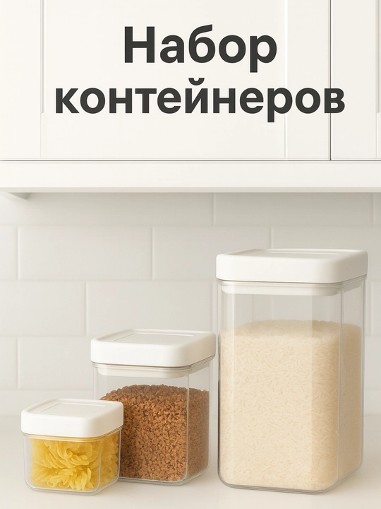 Контейнер для хранения сухих и сыпучих продуктов, 3-5 шт