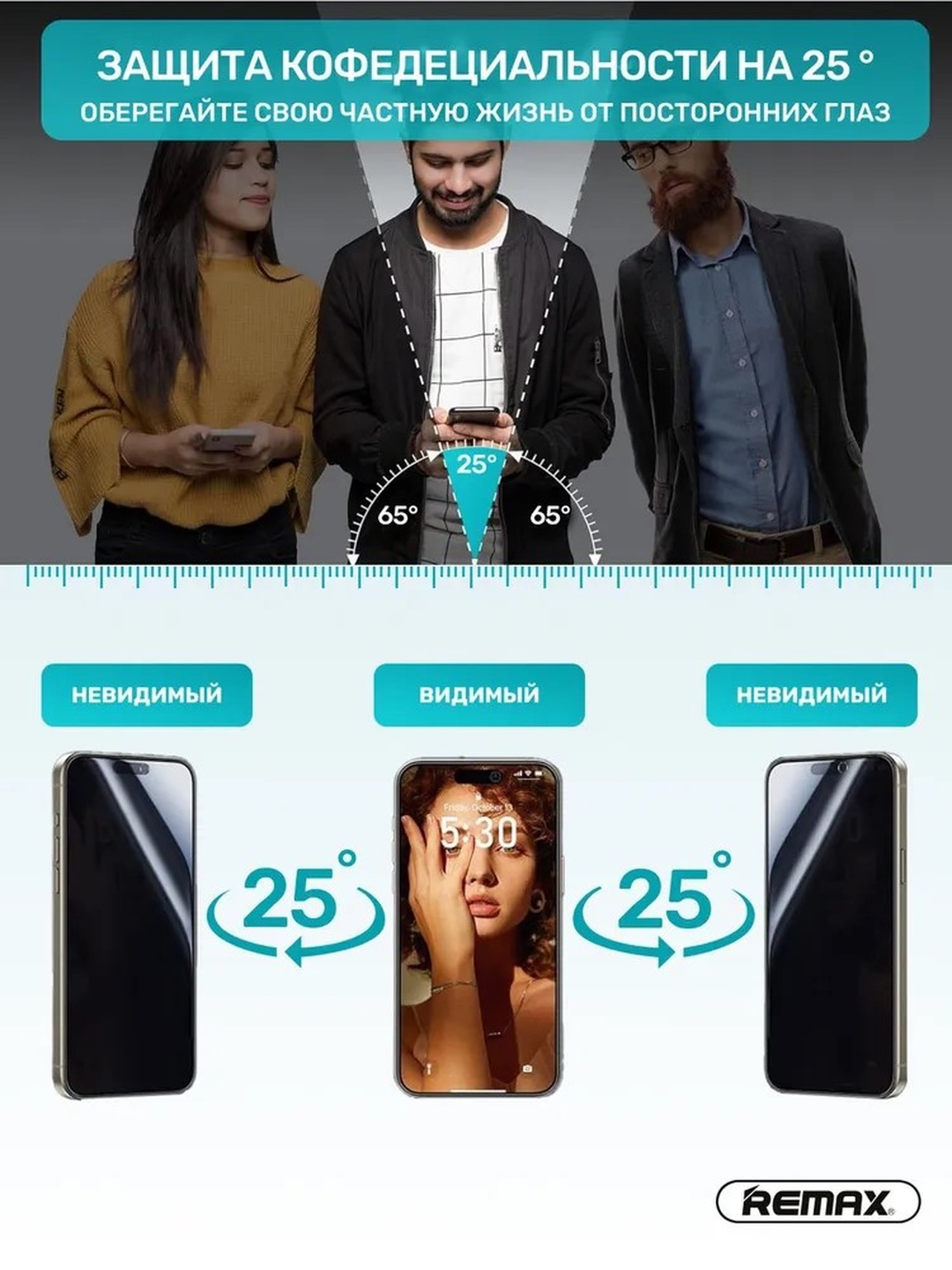 Защитное стекло, антишпион Remax GL-27, противоударное, Iphone 14, 15, 16, стекло