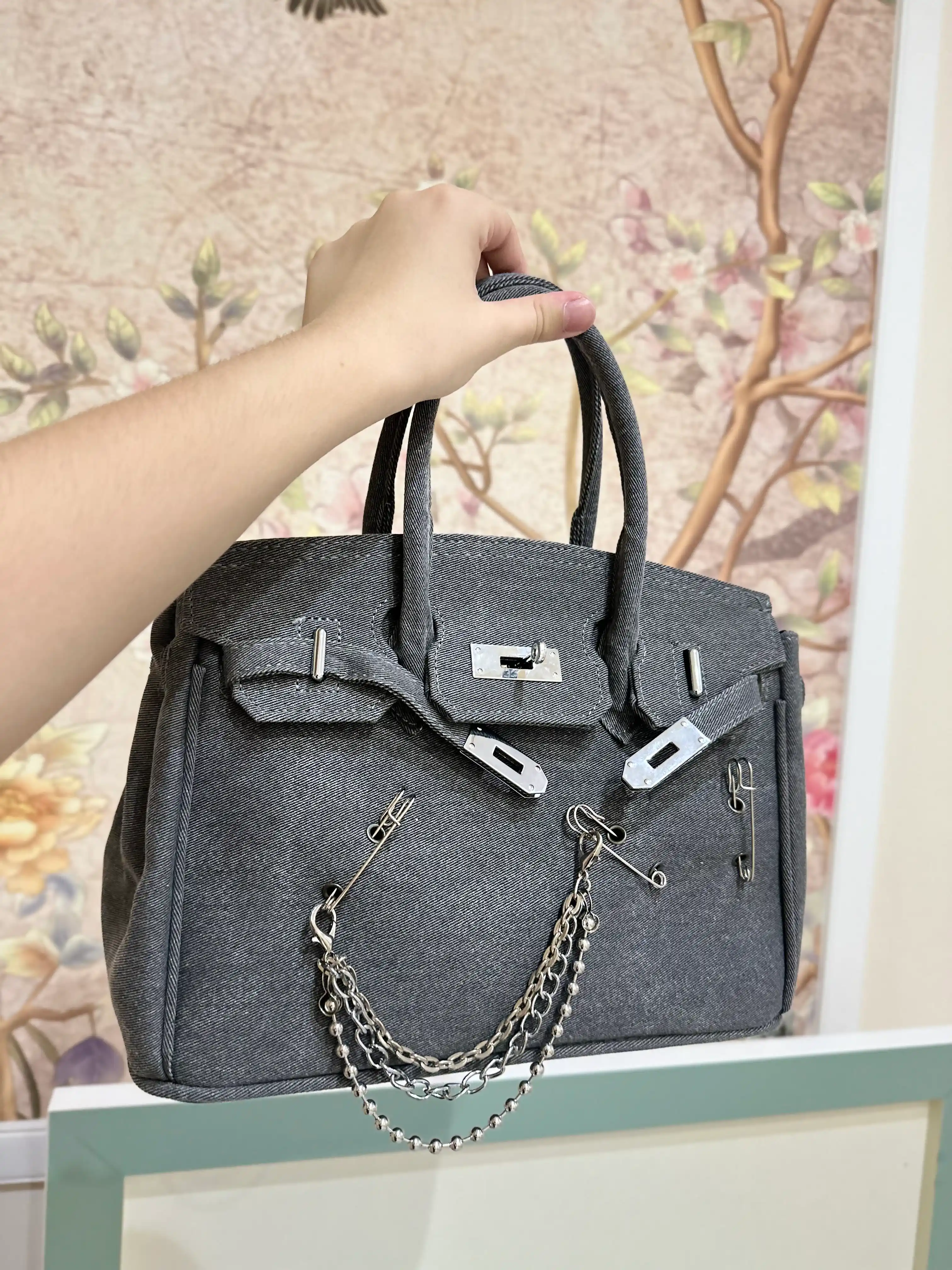 Ayollar uchun Hermes Birkin uslubidagi jinsi sumka, qulfli, yelka orqali, cross-bodi