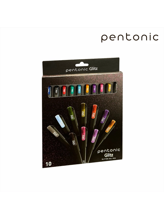 Pentonic Glitz Gel 1.0 mm 10 xil rangli gel ruchkalari (assorti) Linc blisterda, 856G-10 - 