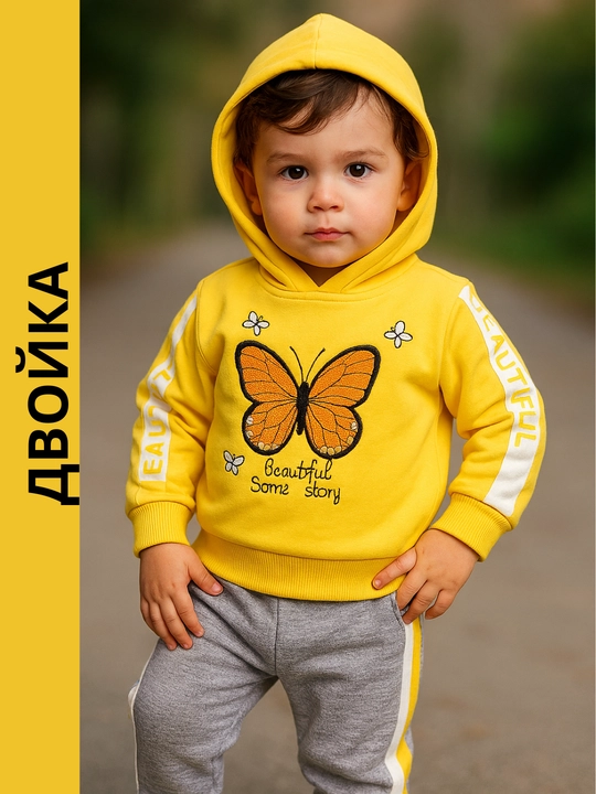 Кapyushonli qizlar sport kiyimi, hudi, paxta, 6 oydan 2 yoshgacha
