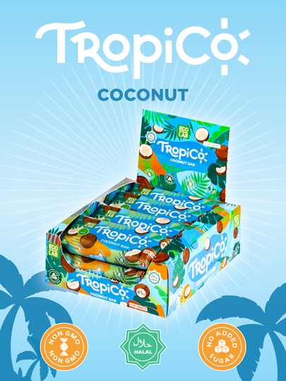 Кокосовый батончик TropiCo в шоколадной глазури, без сахара, 12 шт, 45 г — ECOLAB-TROPICO-СВЕТСИН