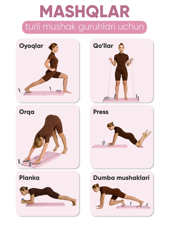 Yig'iladigan pilates - uy taxtasi, ABS, orqa va dumba uchun simulyator