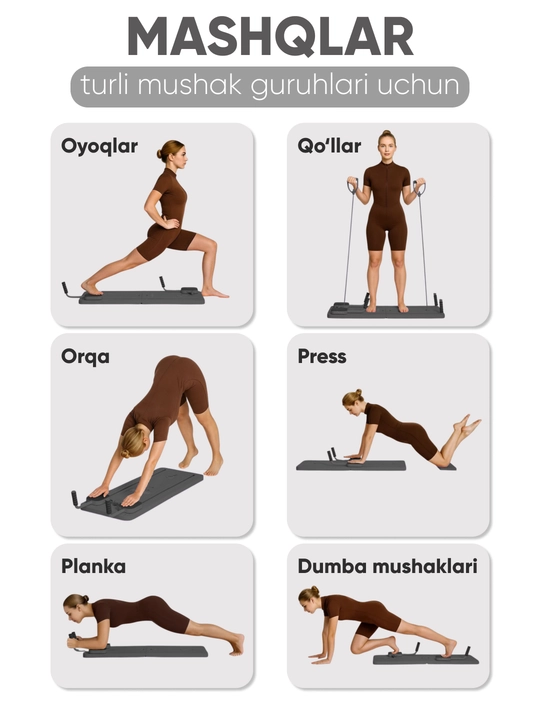 Yig'iladigan pilates - uy taxtasi, ABS, orqa va dumba uchun simulyator