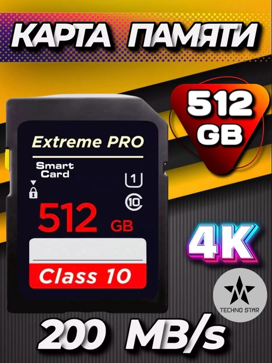 Карта памяти SDXC 512/256GB Sandisk Extreme Pro UHS-I 200MB/S,U3 4K V30, для фототаппарата - 