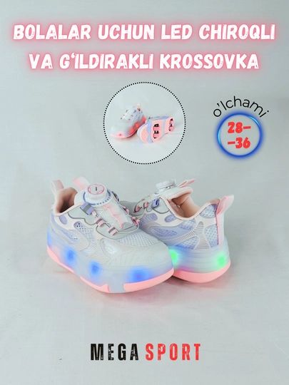 Bolalar LED chiroqli va g‘ildirakli krossovka, sport poyabzal - 