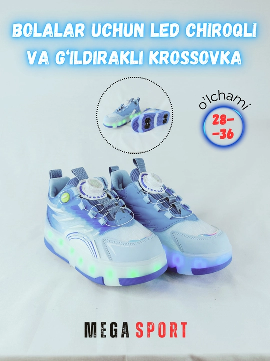 Bolalar LED chiroqli va g‘ildirakli krossovka, sport poyabzal - 