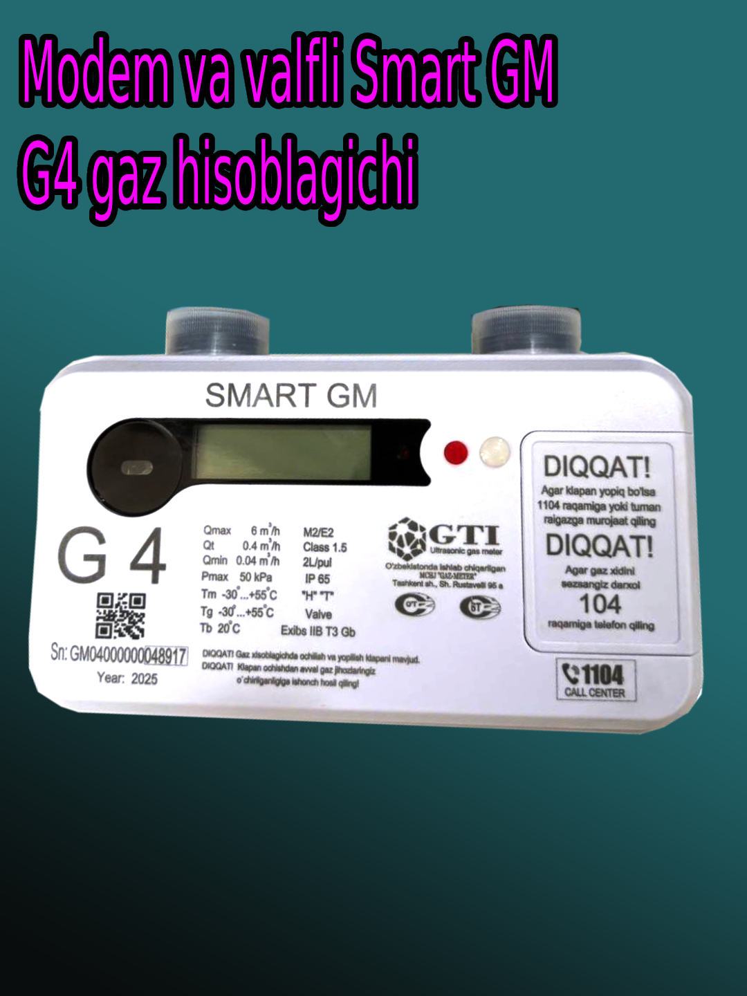 Modem va valfli Smart GM G4 gaz hisoblagichi