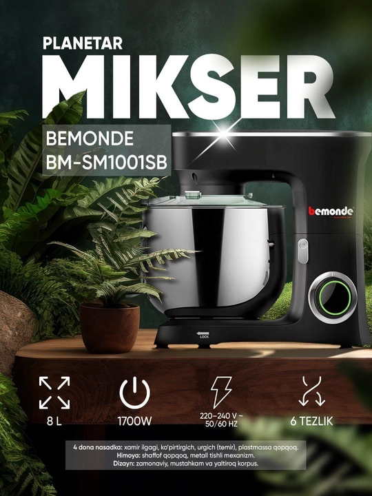 Mikser 8 litr Bemonde BM-SM1001SB, 1700Vt, 6 tezlik, Temir nasatkalar