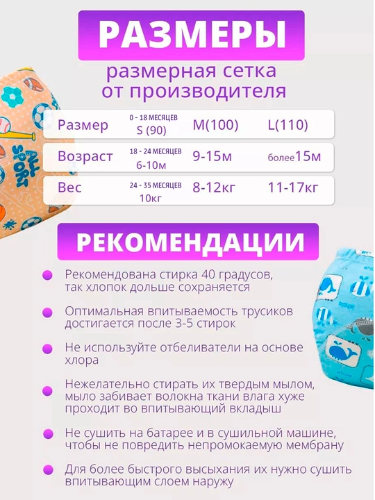 Многоразовые подгузники-трусики для приучения к горшку, памперсы