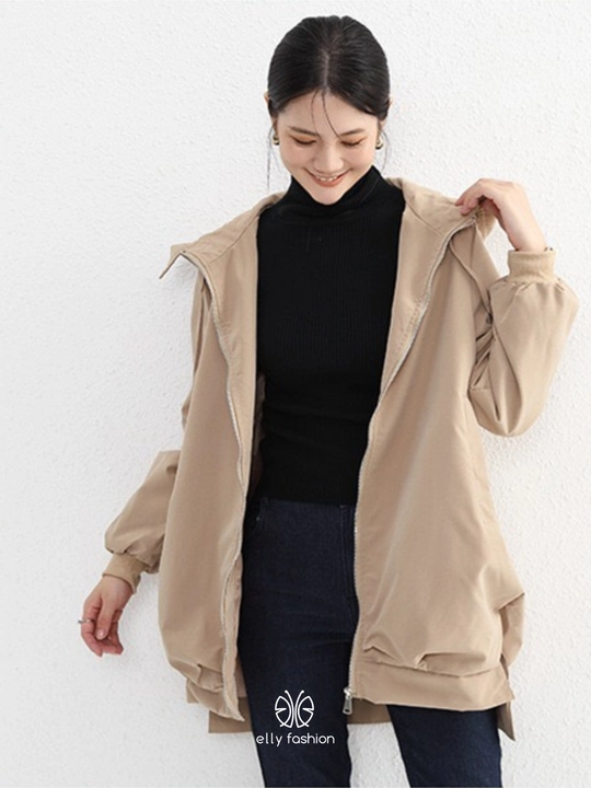 Kurtka ayollar astarli uzun, kapyushonli zamokli issiq vetrovka, tolstovka - EllyFashion